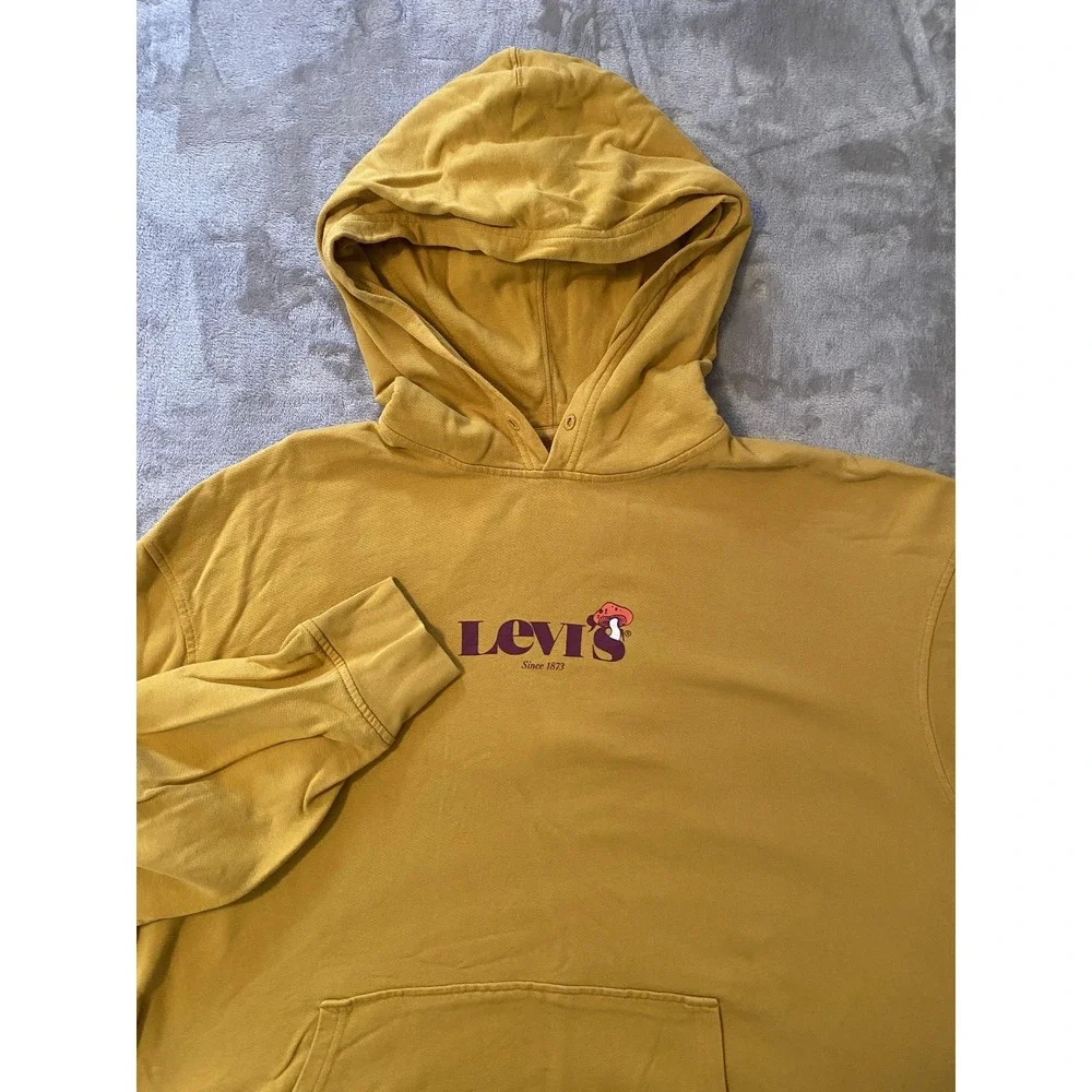 Levi's Hoodie Sz XL Yellow Mushroom Graphic‎ Pullover Relaxed Fit Streetwear